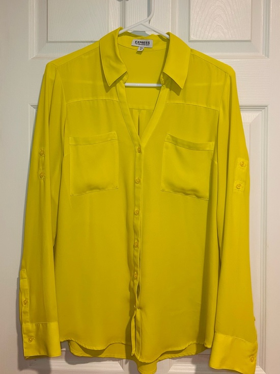 Express Tops - Express Women’s Bright Yellow Long-Sleeve Button Down Shirt Size Medium